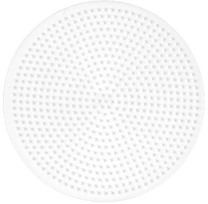 Das Bild zeigt eine große, runde Stiftplatte. Die Oberfläche ist mit vielen kleinen Noppen bedeckt, auf denen man Perlen anordnen kann.