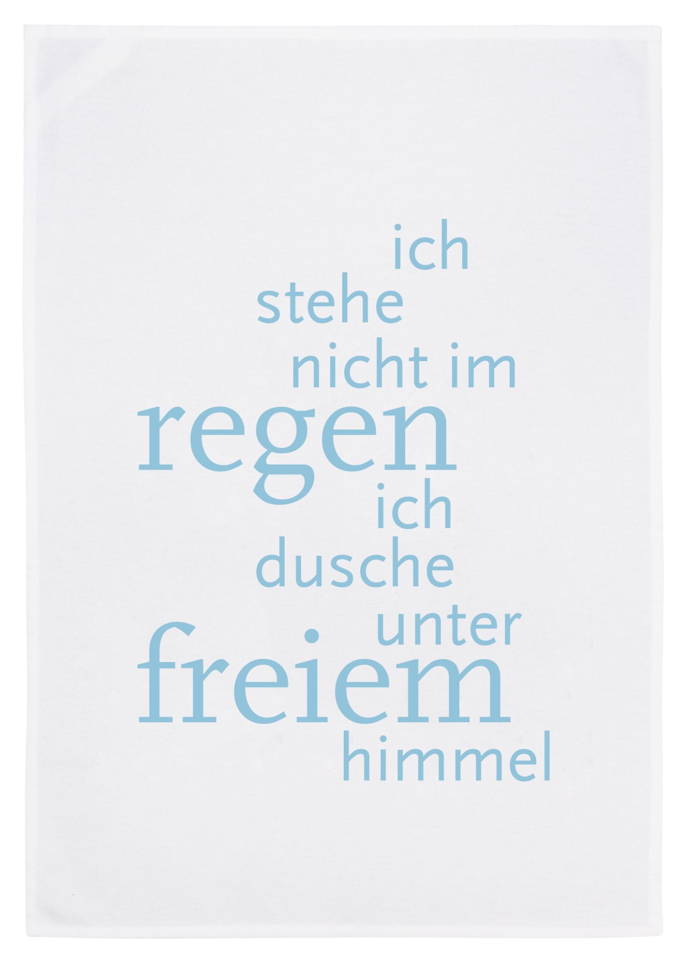 Dieses Geschirrtuch zeigt ein Regen-Motiv und besteht aus Baumwolle. Es ist praktisch zum Abtrocknen in der Küche.