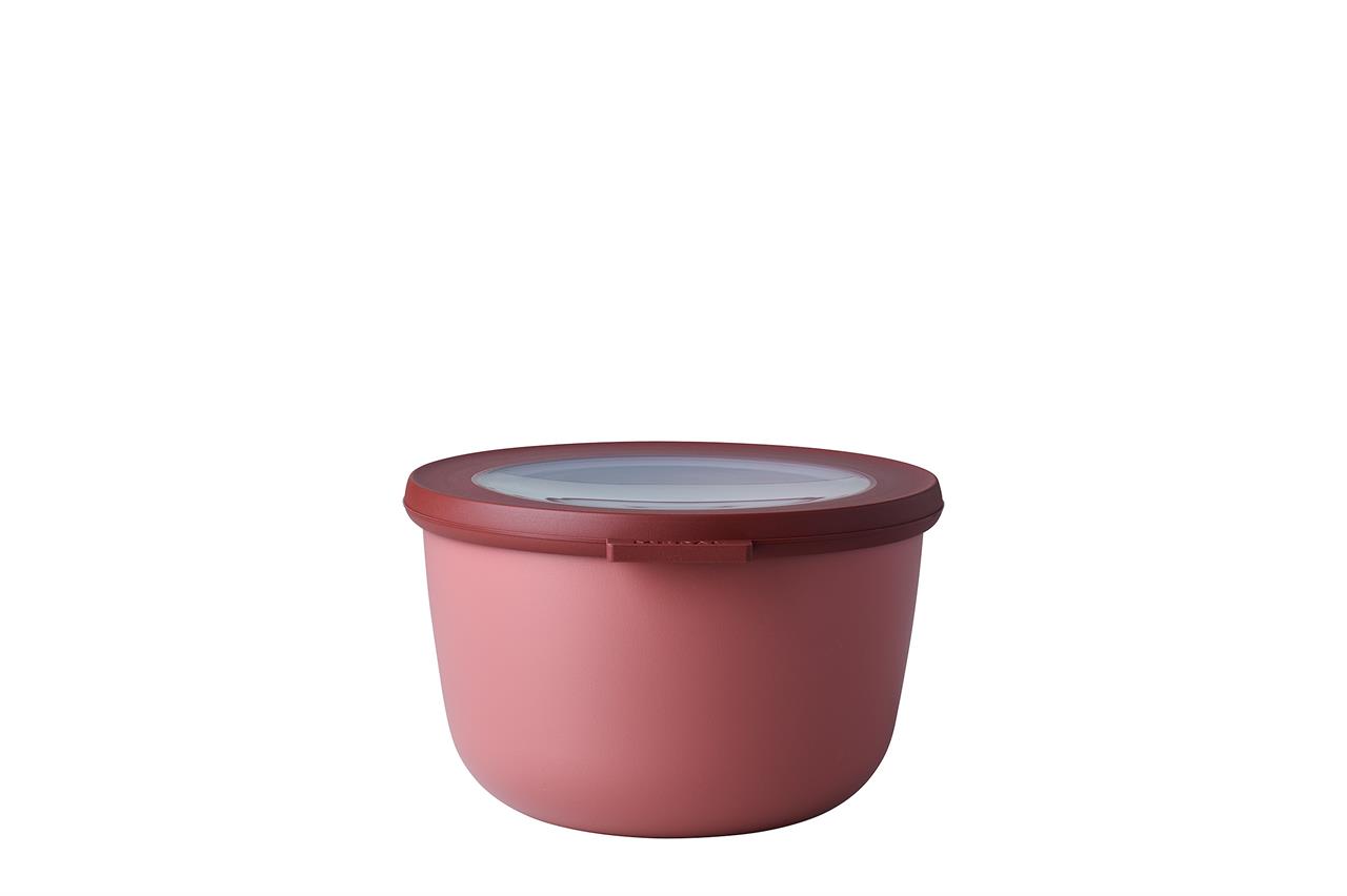 Die Abbildung zeigt eine rechteckige Multischüssel mit einem Fassungsvermögen von 3 Litern in der Farbe Vivid Mauve. Die Schüssel hat einen passenden Deckel und eignet sich ideal zum Aufbewahren von Lebensmitteln.
