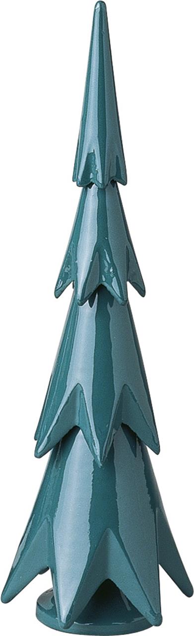 Das Bild zeigt einen mittelgroßen, dekorativen Weihnachtsbaum aus Keramik. Der Baum ist grün und hat eine moderne, stilisierte Form.