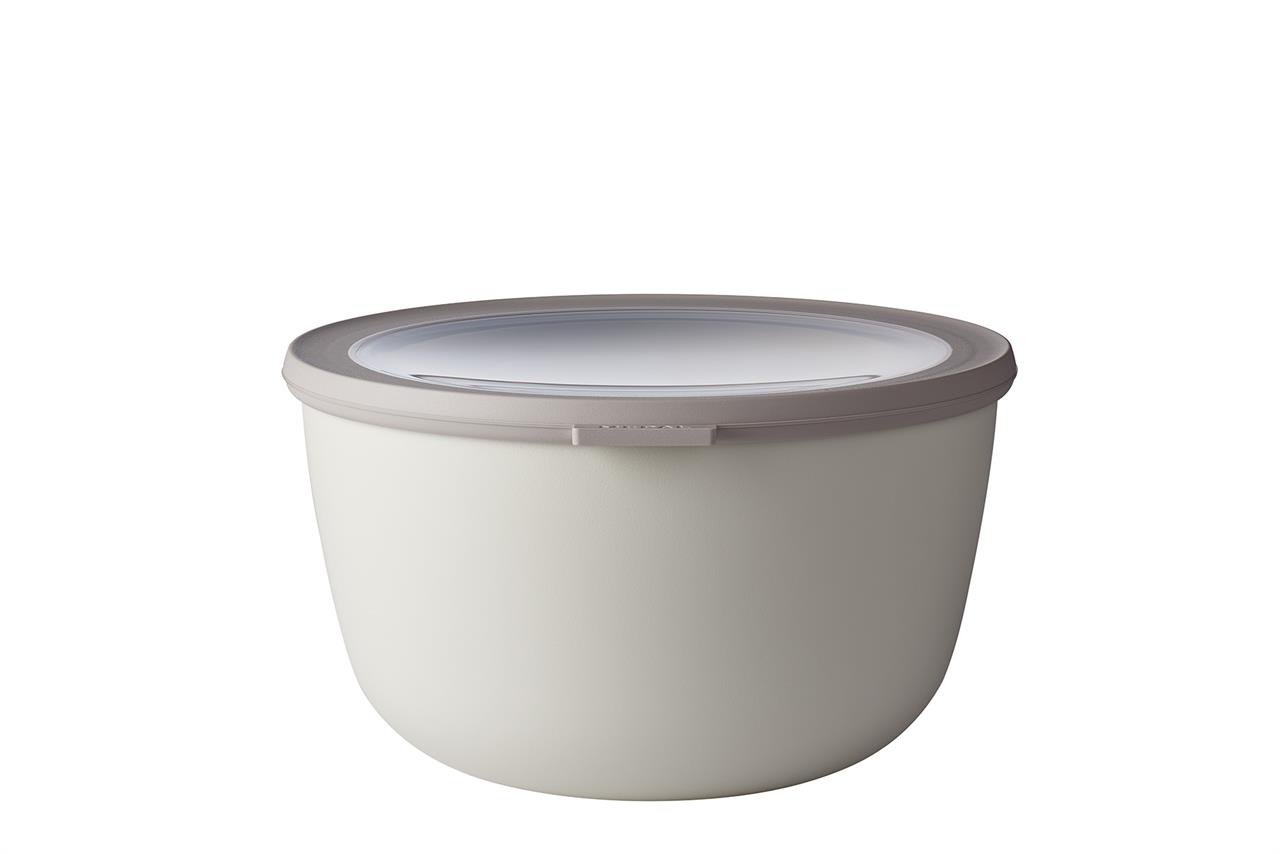 Dies ist eine Multi Bowl Cirqula mit einem Fassungsvermögen von 3 Litern in der Farbe Nordic White. Die Schüssel hat einen passenden, transparenten Deckel.