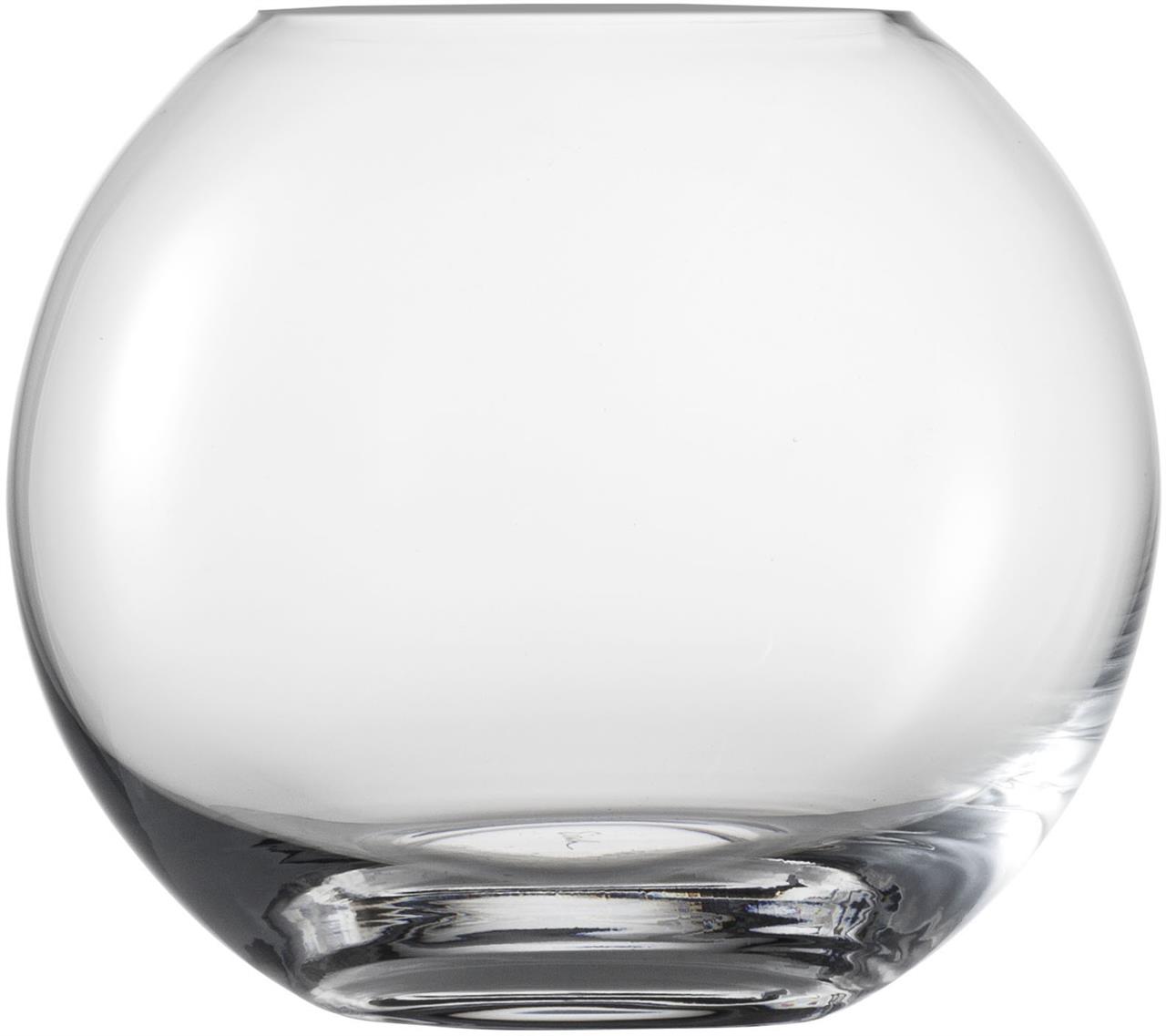 Dies ist die Kugelvase 407/18 Linea. Sie besteht aus klarem Glas und hat eine runde, bauchige Form.