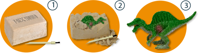 Das Foto stellt das T-Rex World Mini-Ausgrabungsset Dino-Figur dar. Kinder können mit diesem Set einen Dinosaurier ausgraben.