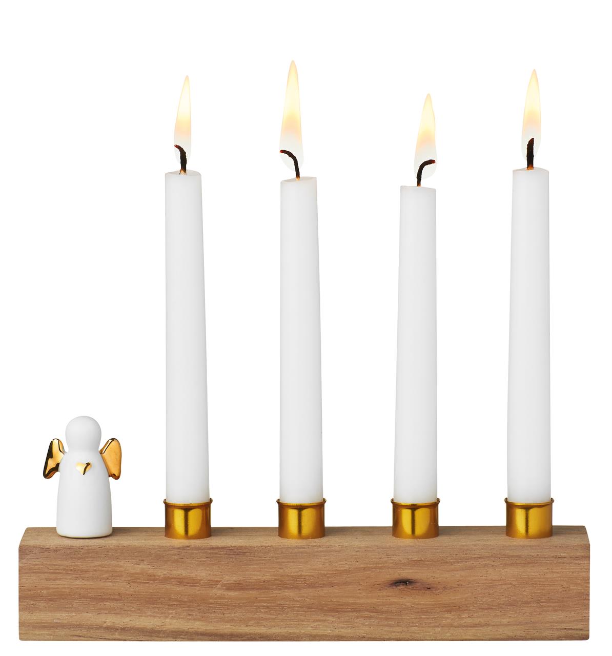Ein Leuchter in Form eines goldenen Adventsengels. Das Produkt nennt sich 'Leuchter Adventsengel gold Advent Advent'.
