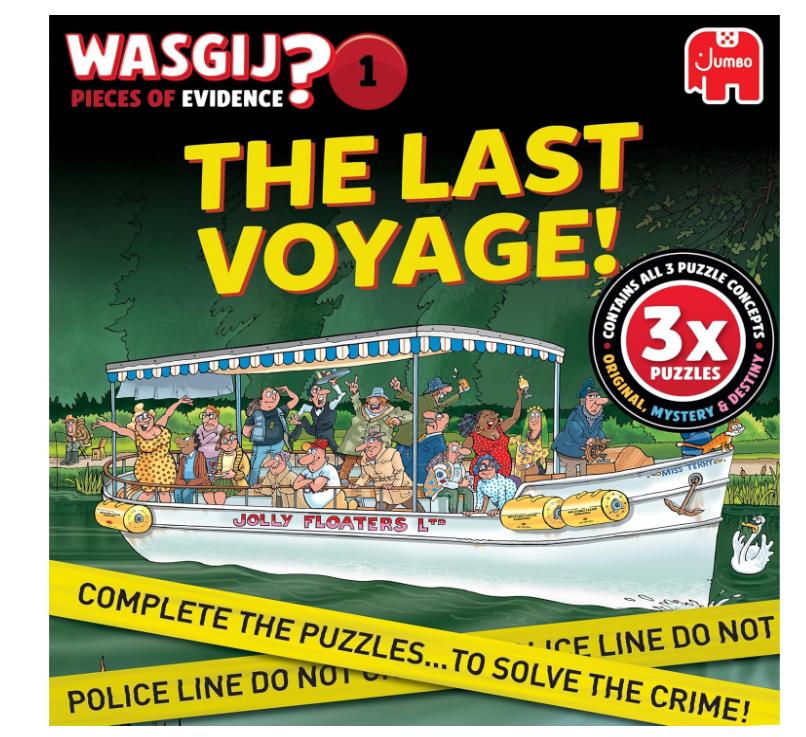 Das Bild zeigt das Puzzle 'Wasgij Pieces Of Evidence - Die letzte Reise'. Dieses Produkt ist ein spannendes Puzzlespiel.