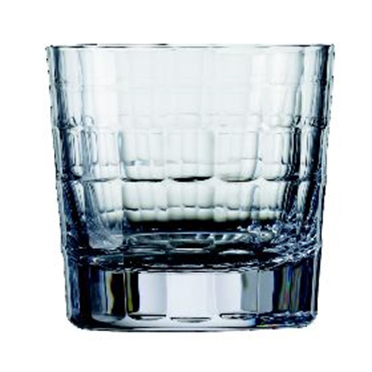 Das Bild zeigt ein großes Whiskyglas mit einem Fassungsvermögen von 384 ml. Das Glas hat ein elegantes, geriffeltes Design und ist Teil der Bar Premium No. 1 Serie.