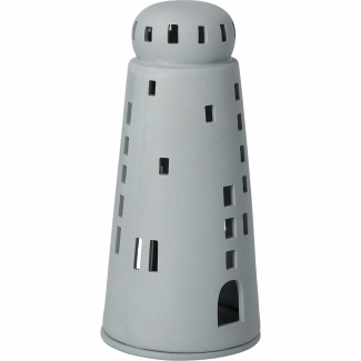 Hier ist der Leuchtturm grau D.9cm H.19,3cm abgebildet. Das Produkt eignet sich hervorragend als maritime Dekoration.