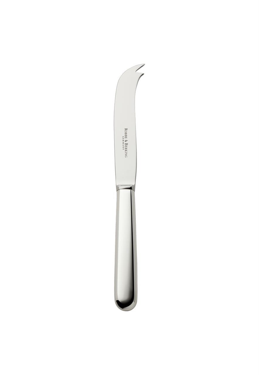 Das Bild zeigt ein Käsemesser mit Stahlklinge aus der Serie "Dante 150". Das Messer hat eine glänzende Oberfläche und verfügt über eine gegabelte Spitze.