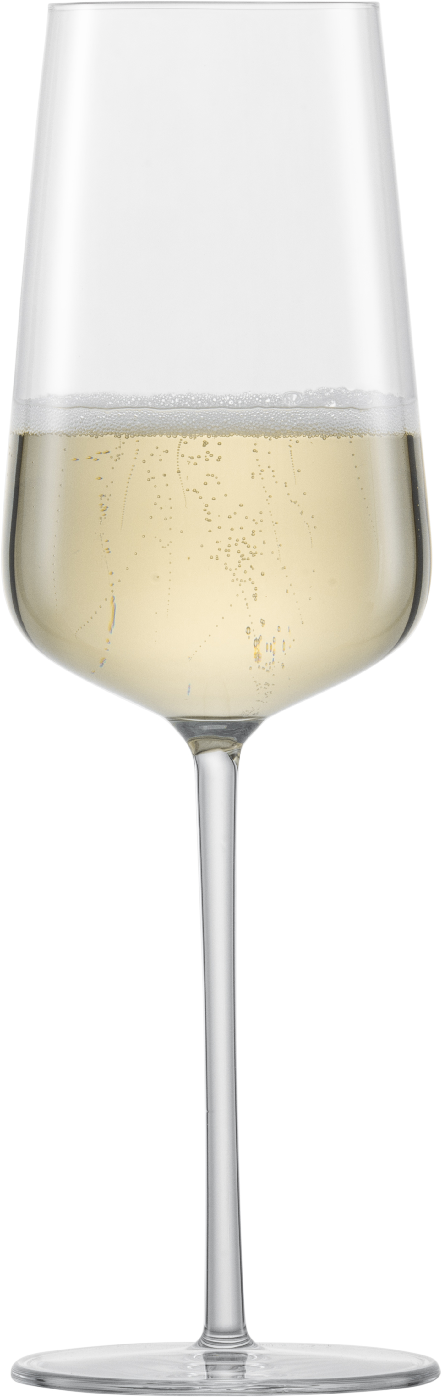 Das Bild zeigt ein Glas mit Champagner. Im Glas sind feine aufsteigende Bläschen zu sehen.