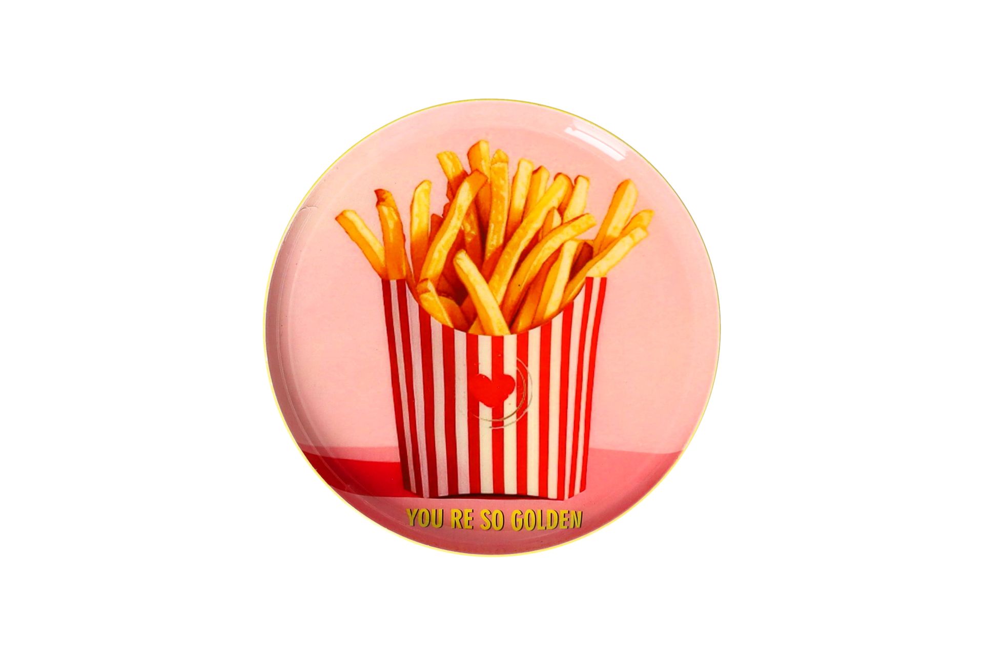 Das Bild zeigt das Dekotablett XS 'You're so golden' in Rosa der Marke Love Trays. Das Tablett ist dekorativ und eignet sich zur stilvollen Präsentation von Gegenständen.