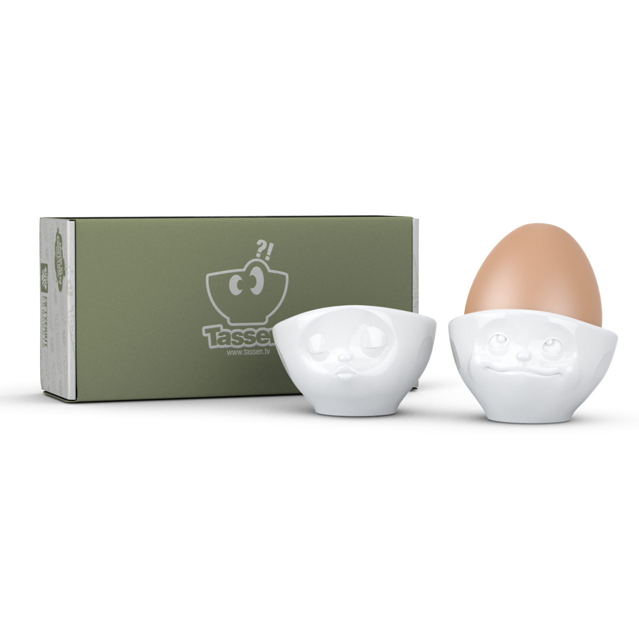 Eierbecher-Set Nr.1 küssend/verträumt, weiß