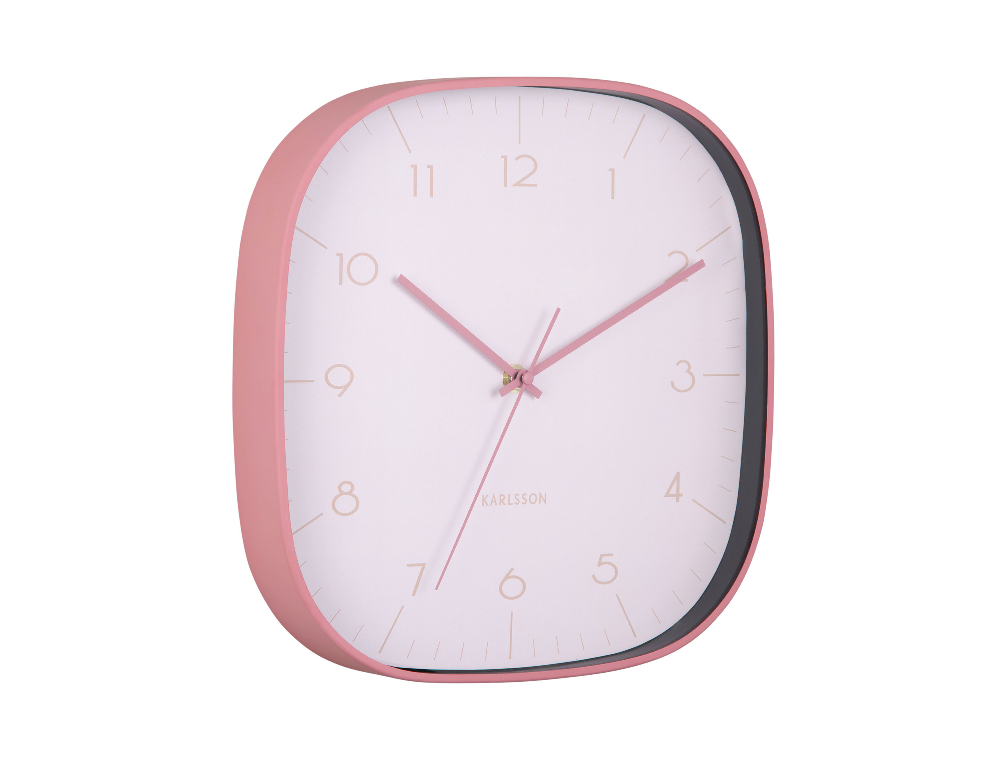 Wanduhr Grato Cuadrado in zartem Rosa. Die Uhr hat ein modernes quadratisches Design.