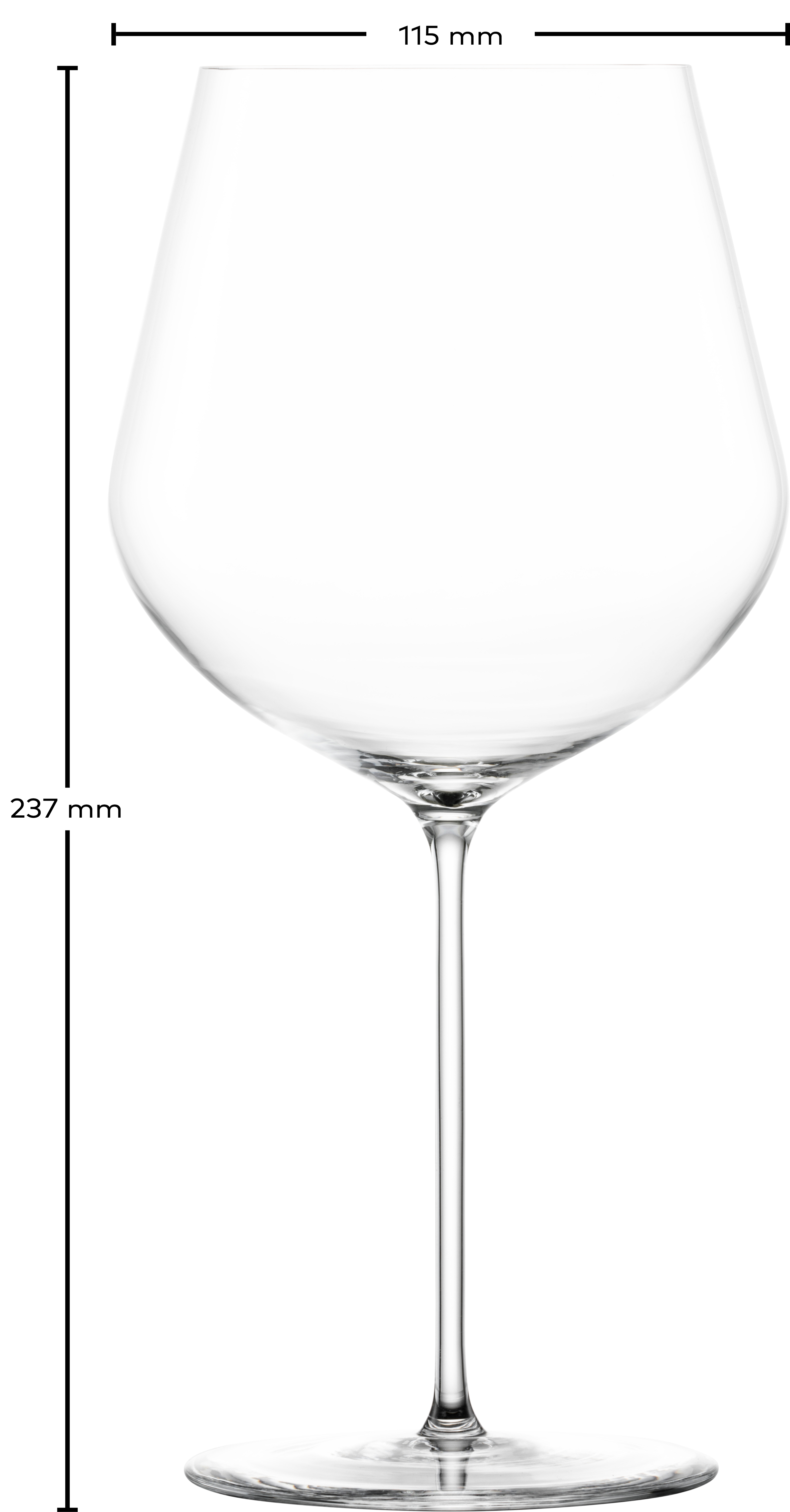 Ein Burgunderglas der VUELO-Serie ist abgebildet. Das Glas hat einen breiten und runden Kelch.