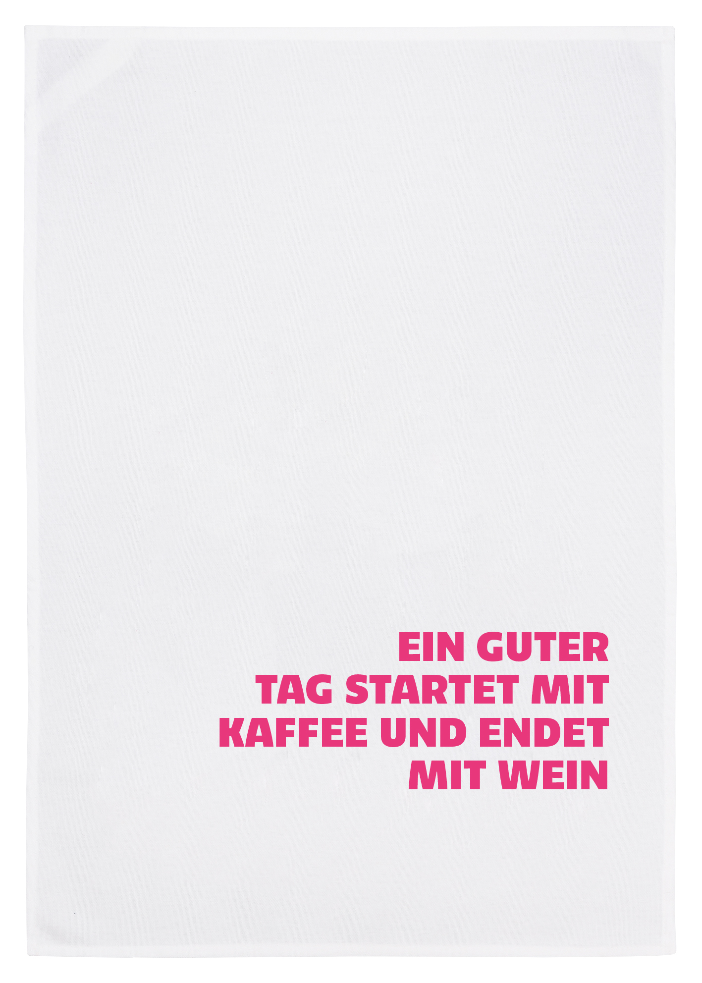 Geschirrtuch "Ein guter Tag startet mit Kaffee..." ist zu sehen. Das Küchenhandtuch eignet sich perfekt für Kaffeeliebhaber.