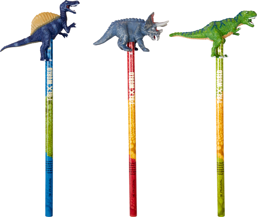 Das Produkt ist ein T-Rex World Topper-Bleistift. Es ist ein Bleistift mit einem Dinosaurier Topper.