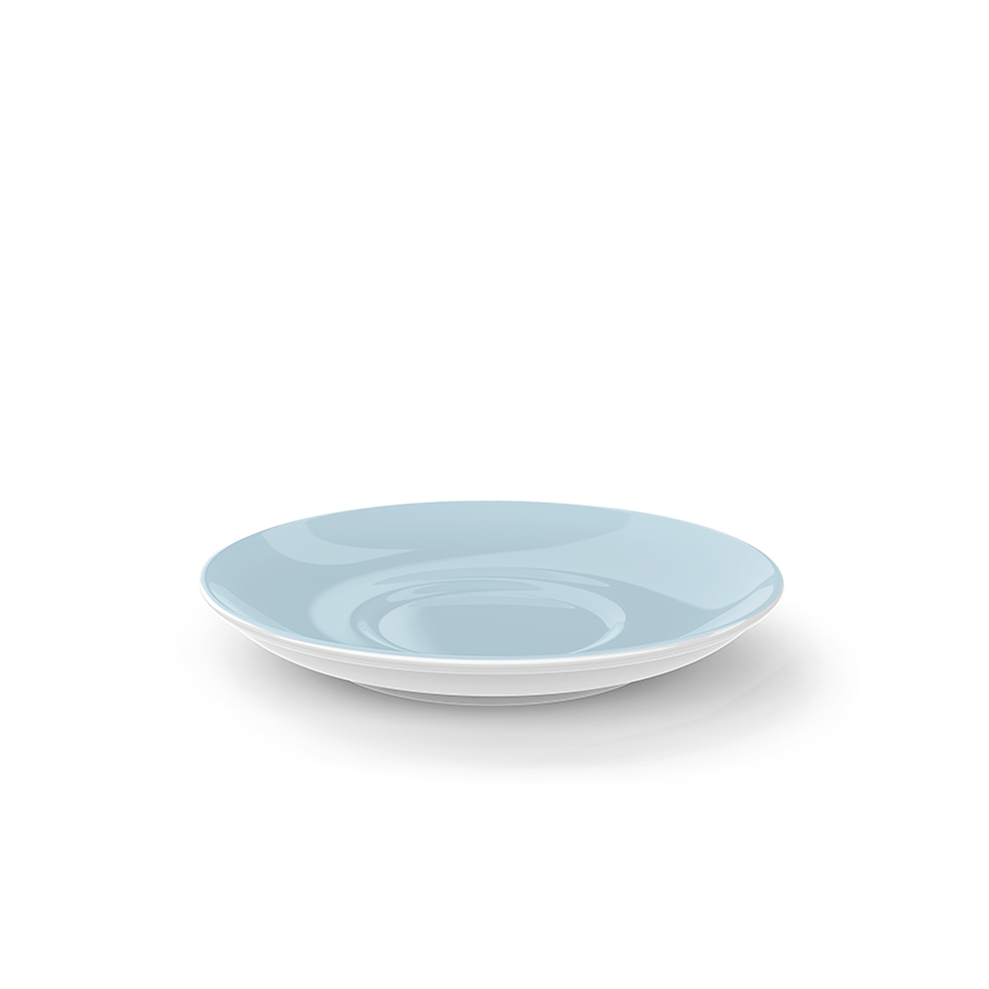 Eine Kaffee-Untertasse mit 14,5 cm Durchmesser in Eisblau aus der Solid Color Serie. Die Untertasse ist schlicht und modern gehalten.