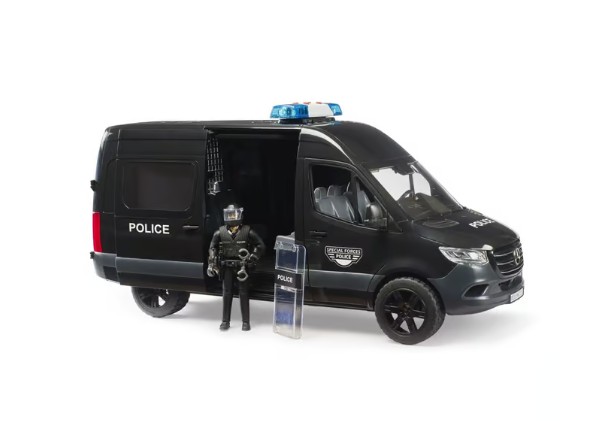 Der MB Sprinter Police Special Forces ist ein Spielzeug-Polizeiwagen. Das Fahrzeug hat eine blaue und weiße Lackierung sowie Polizei-Beschriftungen.