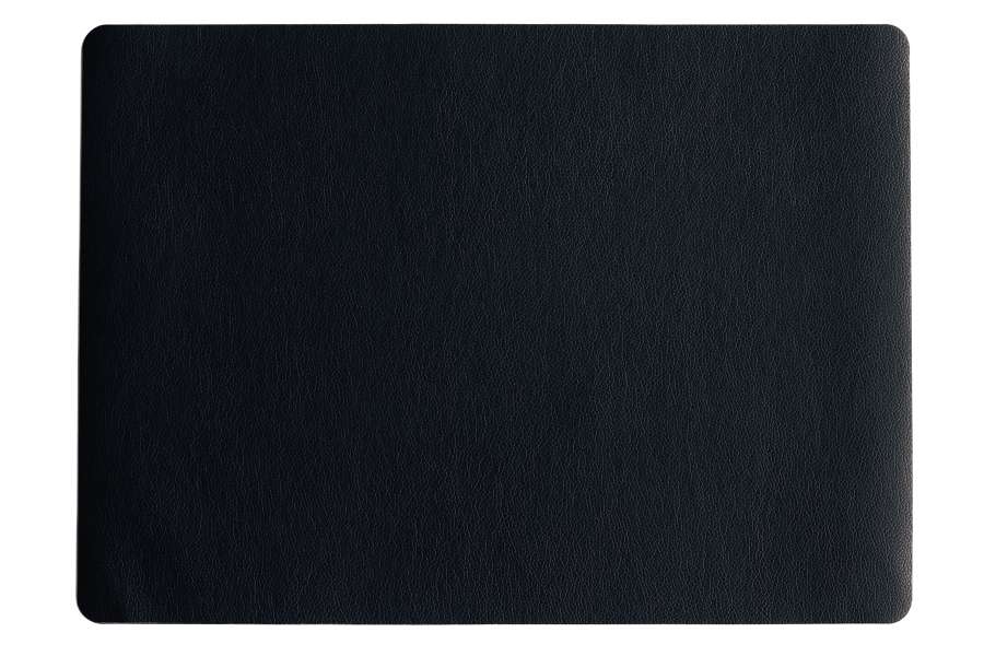 Auf dem Bild ist ein schwarzes Tischset in Lederoptik zu sehen. Es hat die Maße 33 x 46 cm und wirkt elegant und schlicht.