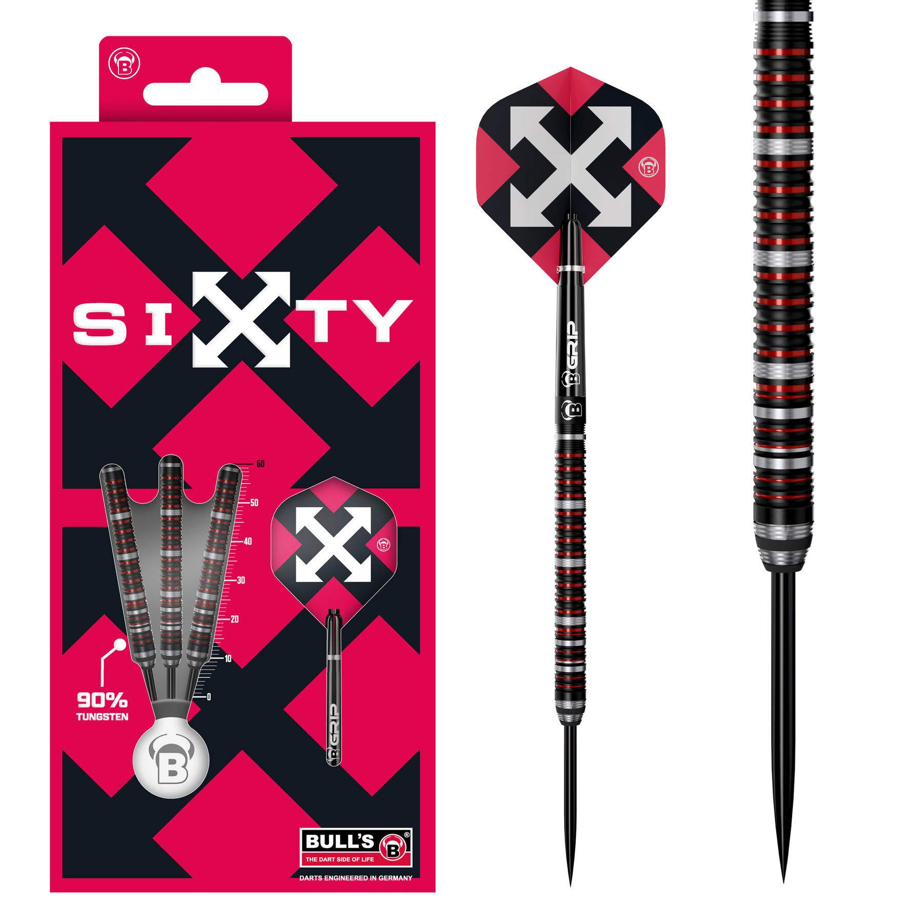 Hier ist der BULL'S® Sixty S2 Steel 25g abgebildet. Der Dart eignet sich besonders für Präzisionswürfe und wiegt 25 Gramm.