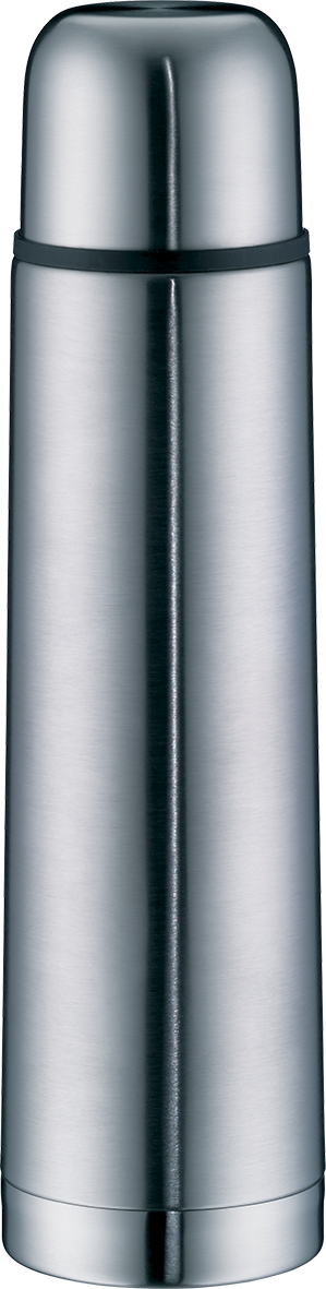 Die Abbildung zeigt die Isolierflasche Isotherm Eco II mit einem Fassungsvermögen von 0,75 Litern. Sie besteht aus Edelstahl und hat ein schlichtes, modernes Design.