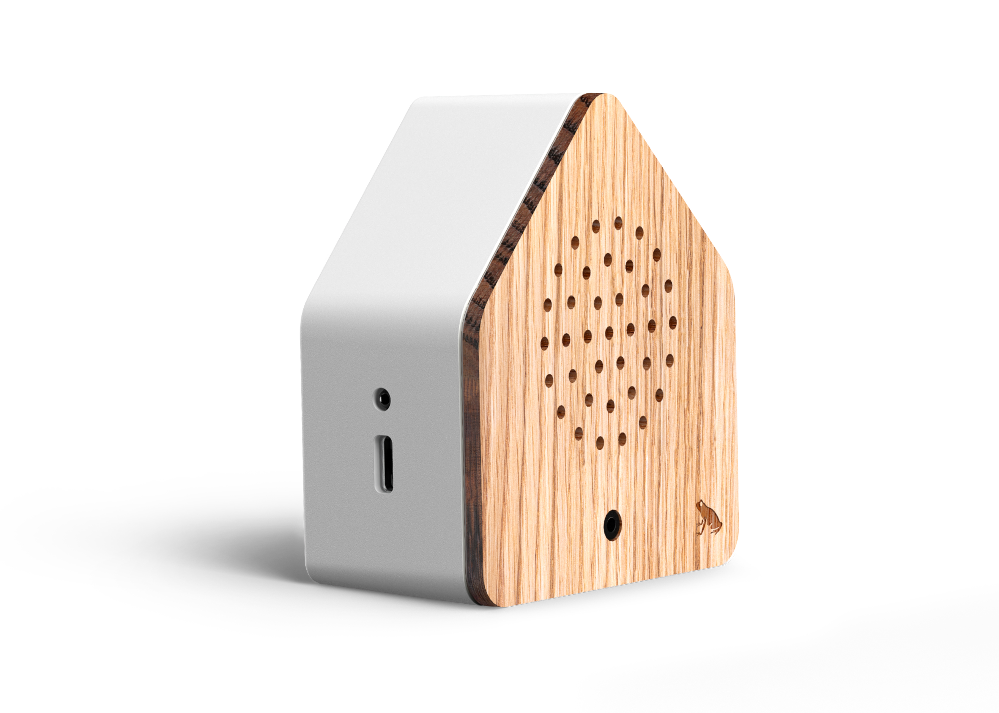 Das Bild zeigt einen Gegenstand mit dem Namen Satellite_TreeFrog_Wood_02. Es ist eine Aufnahme eines Produkts aus Holz.