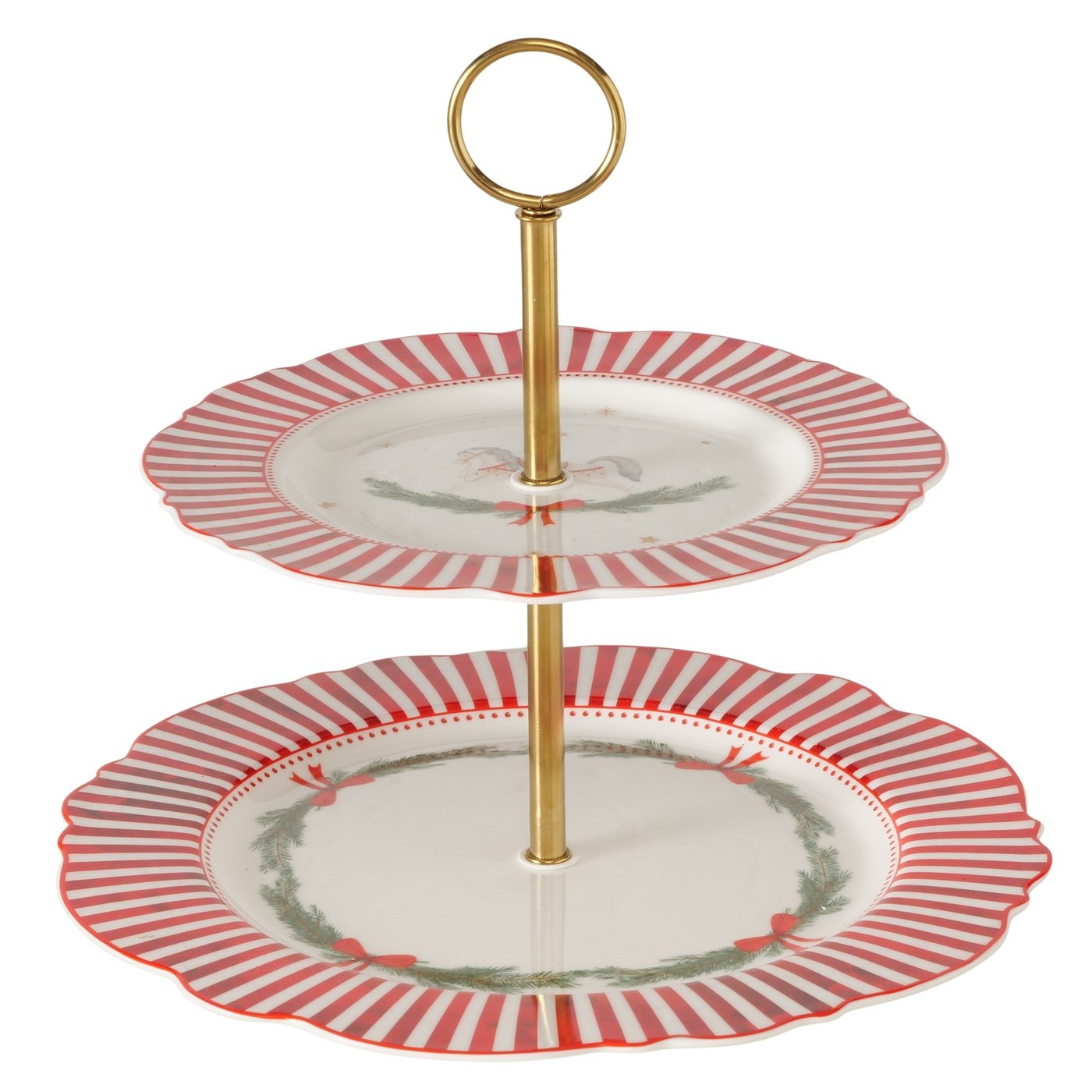 Zu sehen ist die Etagere Cavallo aus Edelstahl und New Bone, Höhe 24 cm. Die Etagere hat eine moderne und stilvolle Ausstrahlung.
