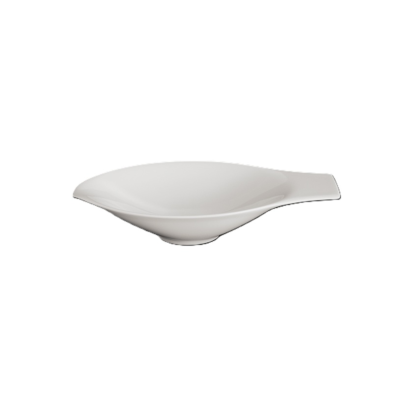 Tapas Schale oval 13,5 cm Asia Line Weiss Fine Bon ist auf dem Bild zu sehen. Die Schale hat eine ovale Form und ist weiß.