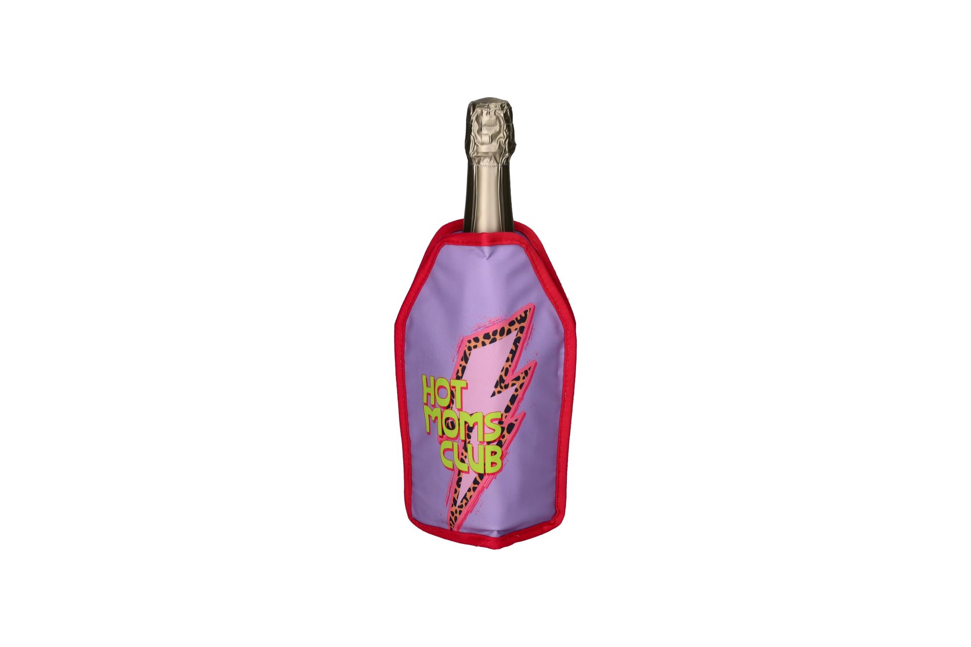 Froid Kühlmanschette mit dem Motiv Hot Moms Club in lila. Die Manschette kann Flaschen kühlen.
