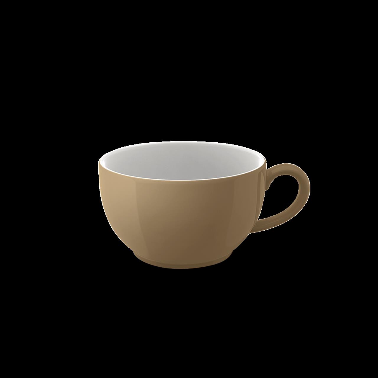 Die Abbildung zeigt eine Cappuccino-Obertasse mit einem Fassungsvermögen von 0,30 l in der Farbe Clay Solid Color. Die Tasse ist außen beige und innen weiß.