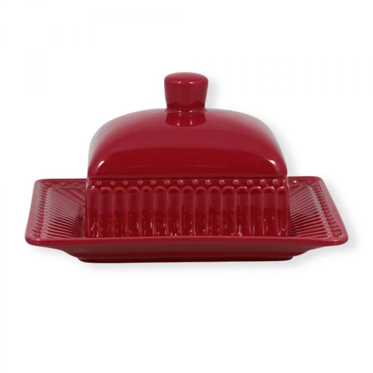 Diese Abbildung zeigt eine kleine Butterdose aus der Serie "Alice claret red". Die Butterdose ist elegant und rot gehalten.