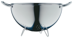 Das Bild zeigt ein Seiher Gourmet mit einem Durchmesser von 24 cm. Er besteht aus Edelstahl und hat zwei Griffe sowie Standfüße.