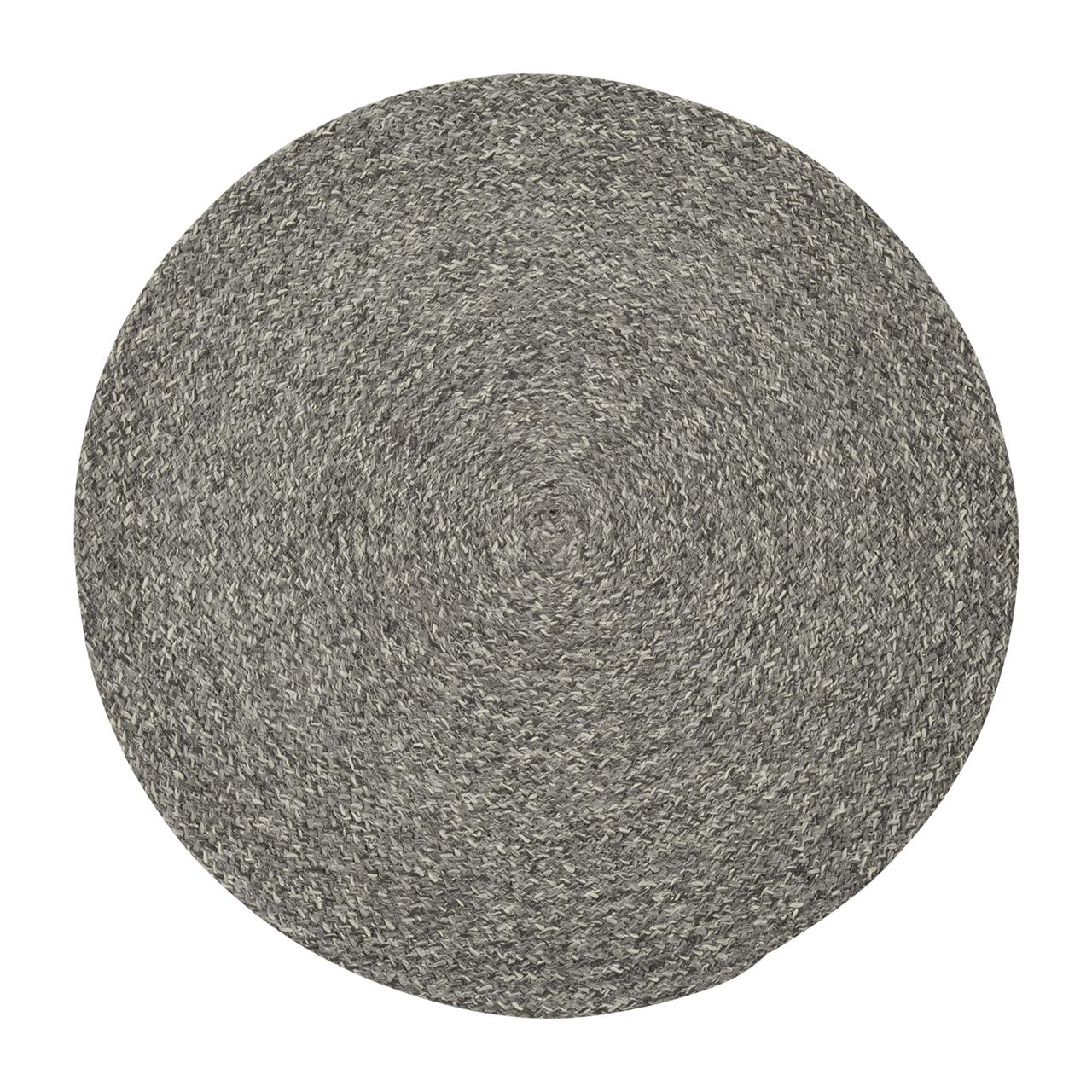 Das Bild zeigt ein rundes, geflochtenes Platzset in Hellgrau mit einem Durchmesser von 40 cm. Das Tischset hat ein dezentes, spiralförmiges Muster.
