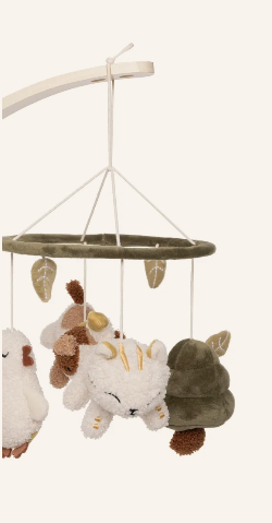 Das Bild zeigt das Baby-Mobile - Tiny Park. Dieses Mobile ist für Babys konzipiert und fördert die visuelle Wahrnehmung.