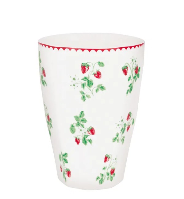 Dies ist eine French Latte Berry white Tasse. Sie ist stilvoll gestaltet und ideal für Kaffeegetränke.