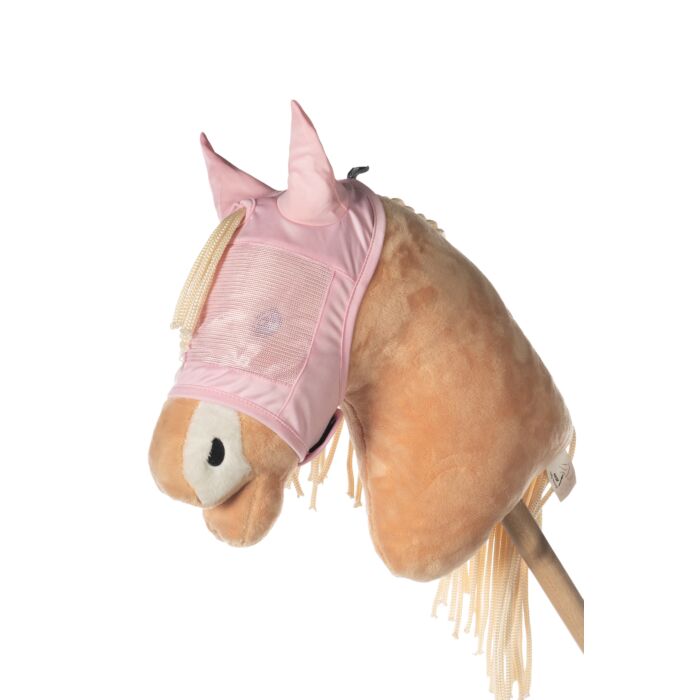 Zu sehen ist eine Fliegenschutzmaske - Hobby Horsing - in Rosa. Die Maske eignet sich für das Hobby Horsing.
