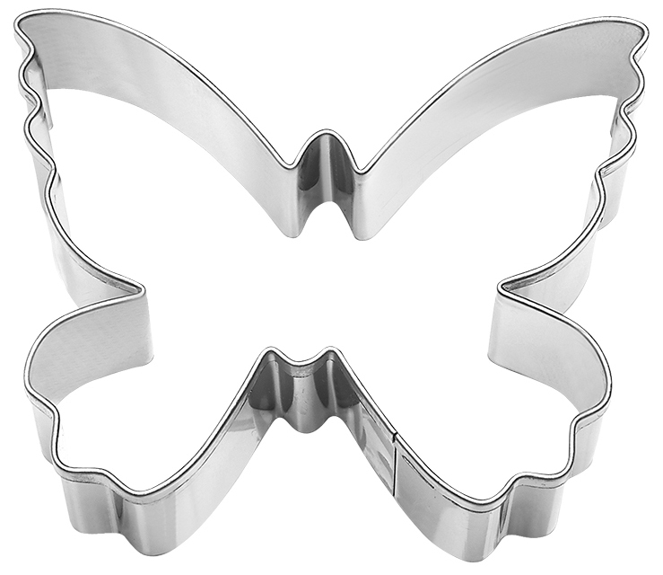 Das Bild zeigt eine Ausstechform in Schmetterlingsform mit 7 cm Größe. Sie ist perfekt zum Ausstechen von Plätzchen oder Keksen geeignet.