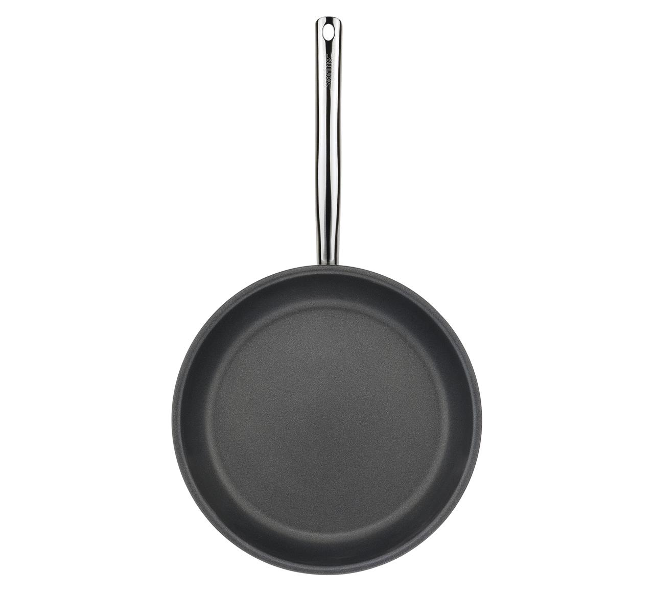 Die Abbildung zeigt die Bratpfanne Vulcano Classic mit einem Durchmesser von 24 cm. Die Pfanne hat eine schwarze Antihaftbeschichtung und einen langen, silbernen Griff.