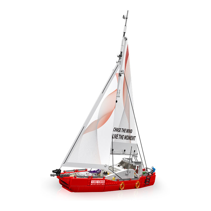Das Foto zeigt das Produkt Mould King® 10190 Modern Sailboat II. Es handelt sich um ein modernes Segelboot Modell.