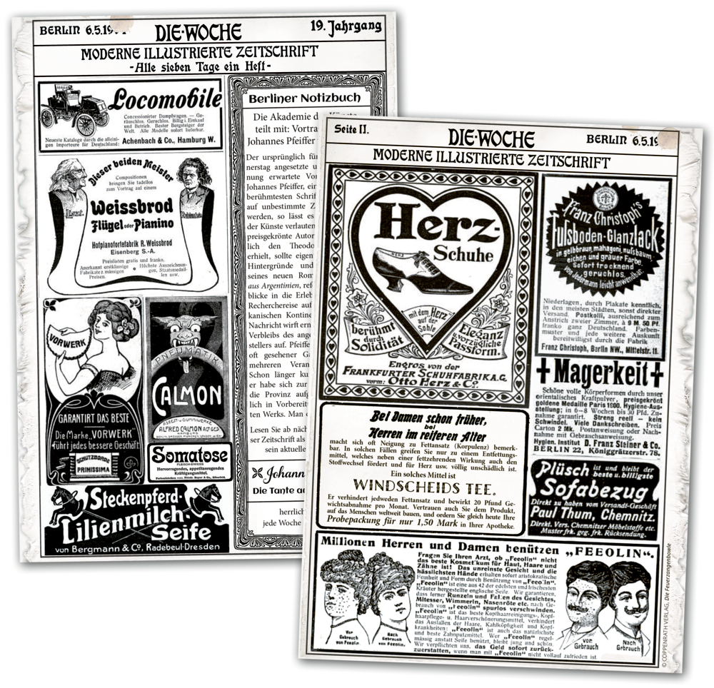 Das Bild zeigt eine weitere Seite aus 'Kl. Schmuckausgabe H. Spoerl, Die Feuer'. Jede Seite ist individuell illustriert und gestaltet.