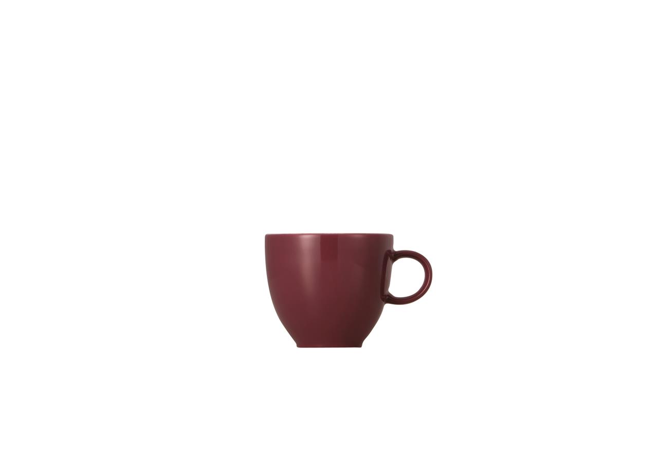 Die Abbildung zeigt eine Espresso- bzw. Mokka-Obertasse mit einem Fassungsvermögen von 0,08 Litern. Die Tasse ist in der Farbe Fuchsia aus der Serie Sunny Day gestaltet.