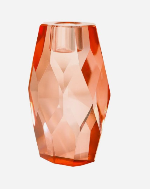 Der Kristallleuchter bernstein misst 12,5x5x7,5 cm. Das Bild zeigt einen eleganten Leuchter mit bernsteinfarbenem Glas.
