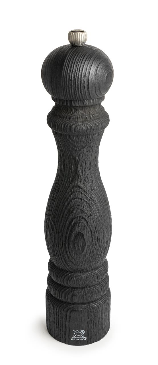 Die Abbildung zeigt eine schwarze Pfeffermühle mit einer Höhe von 30 cm. Das Modell heißt „Pfeffermühle Paris Nature Black“ und besteht aus strukturiertem Holz.