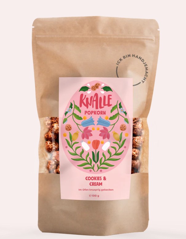 Das Bild zeigt Ostern Cookies & Cream (23.2. - 01.04.). Es handelt sich um ein Produkt mit dem Geschmack von Keks und Sahne, besonders zu Ostern.