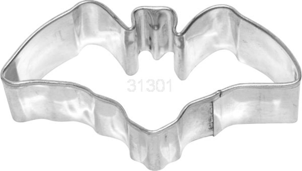 Dies ist eine Ausstechform in Form einer Fledermaus. Sie ist aus Metall und hat eine Größe von 7,5 cm.