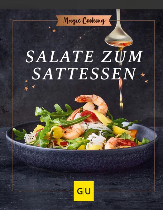 Das Bild zeigt das Produkt 'Salate zum Sattessen'. Hier werden verschiedene sättigende Salate präsentiert.