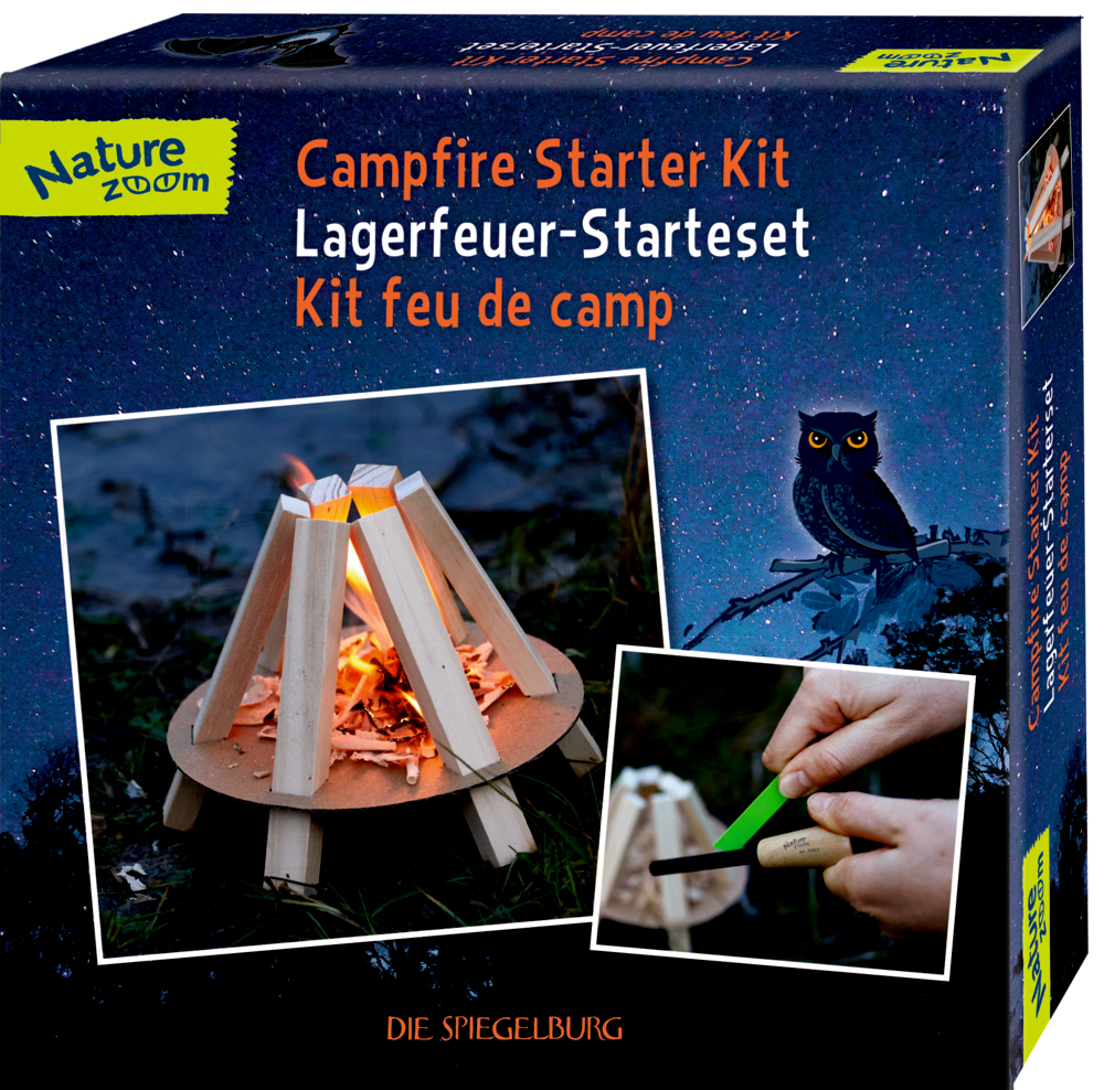 Abgebildet ist das Set 'Nature Zoom- Lagerfeuer-Starterset'. Es enthält Zubehör zum Entfachen eines echten Lagerfeuers.