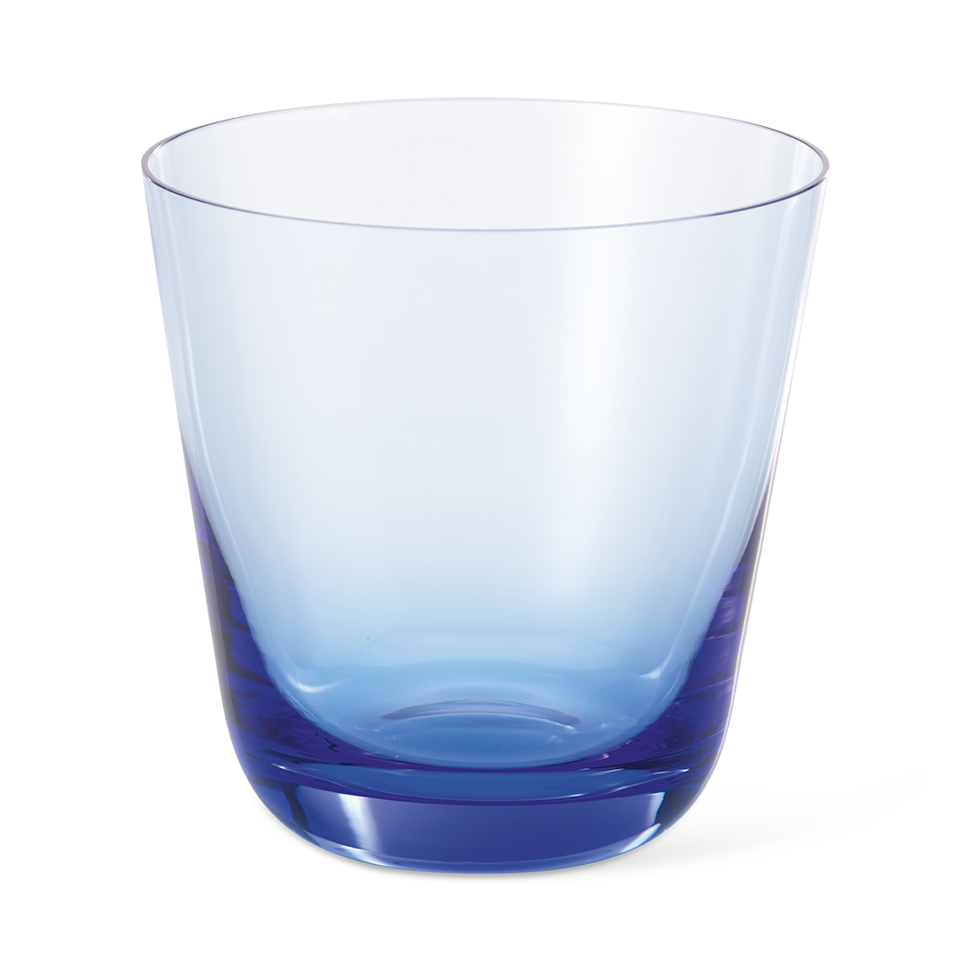 Das Bild zeigt ein Trinkglas mit einem Fassungsvermögen von 0,25 Litern. Das Glas ist in einem schönen Azurblau gehalten.