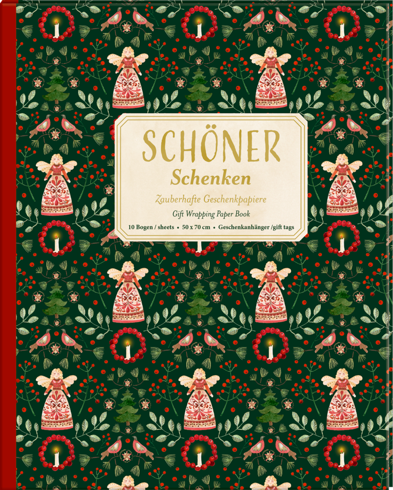 Zu sehen ist das Geschenkpapier-Buch Schöner Schenken Festliche Wei. Es eignet sich hervorragend zum Verpacken von Geschenken.