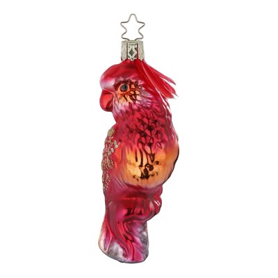 Dieser Baumanhänger zeigt einen feuerroten Vogel mit detailreicher Bemalung und glitzernden Akzenten. Er ist 12 cm groß und eignet sich perfekt als auffällige Weihnachtsbaumdekoration.