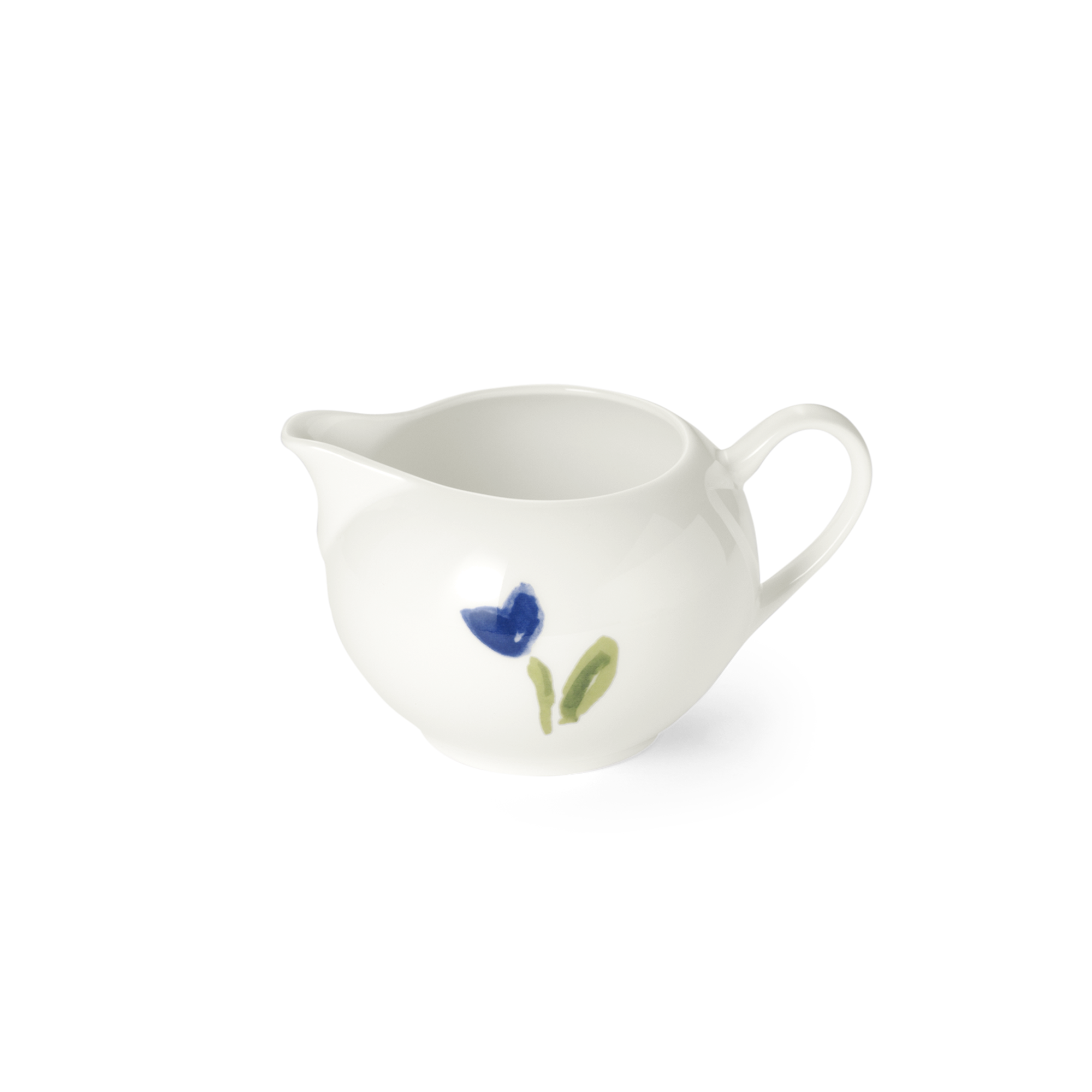 Gießer mit 0,30 l Fassungsvermögen aus der Serie Impression Blume Blau Fine Bone China. Das Produkt ist mit einem zarten blauen Blumenmuster verziert.